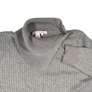 Compositions L Gray Sweater Silk Cashmere Blend Cable Knit Button Funnel Neck
